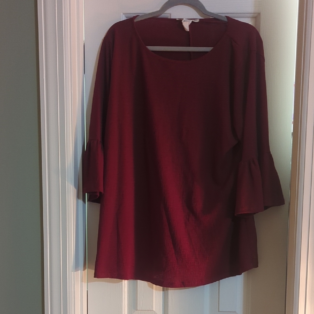 Women's Ruffled Bell Sleeve Tunic - Burgundy